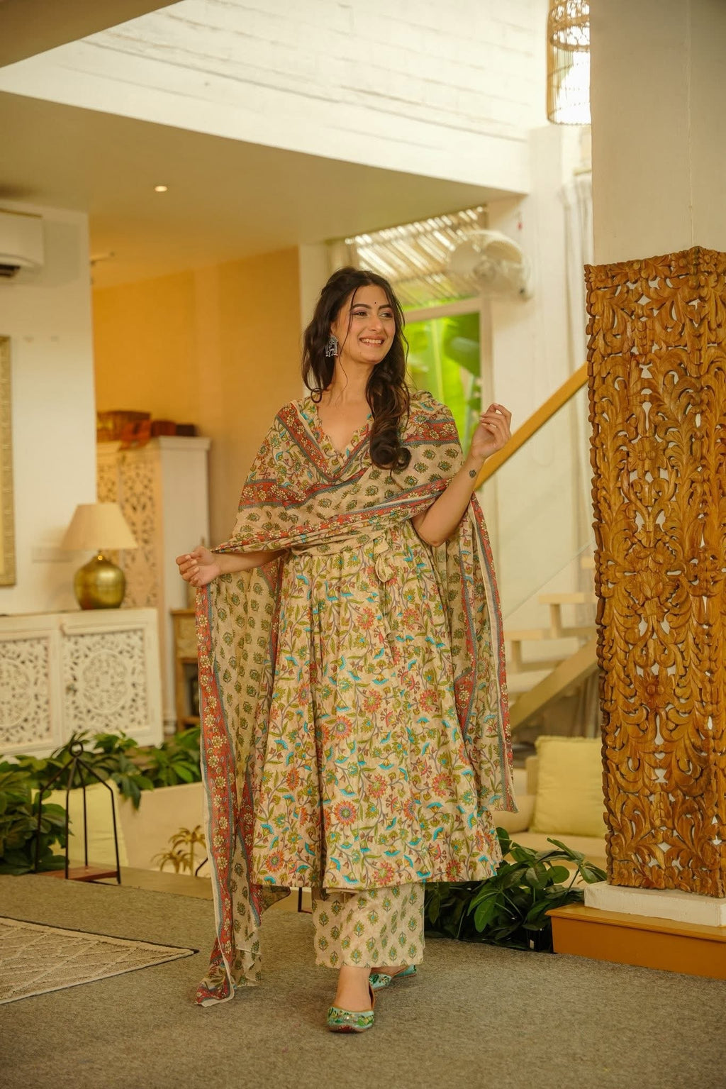 Gulnoor Cotton Anarkali Suit Set
