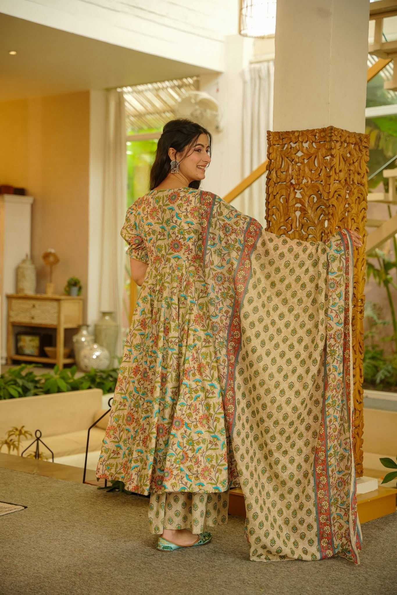 Gulnoor Cotton Anarkali Suit Set