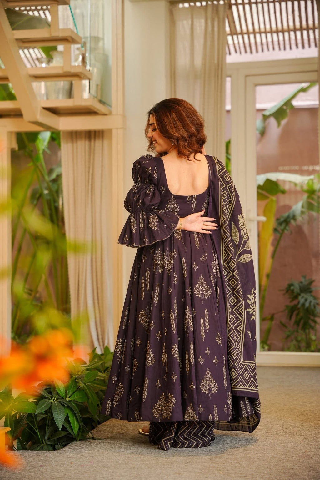 Sunayana Purple Cotton Anarkali Suit Set