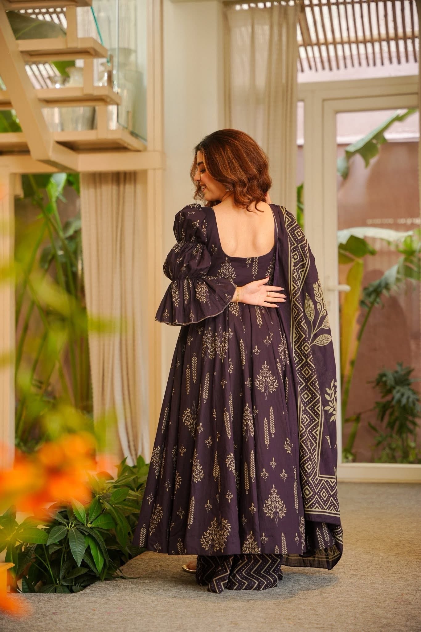 Sunayana Purple Cotton Anarkali Suit Set