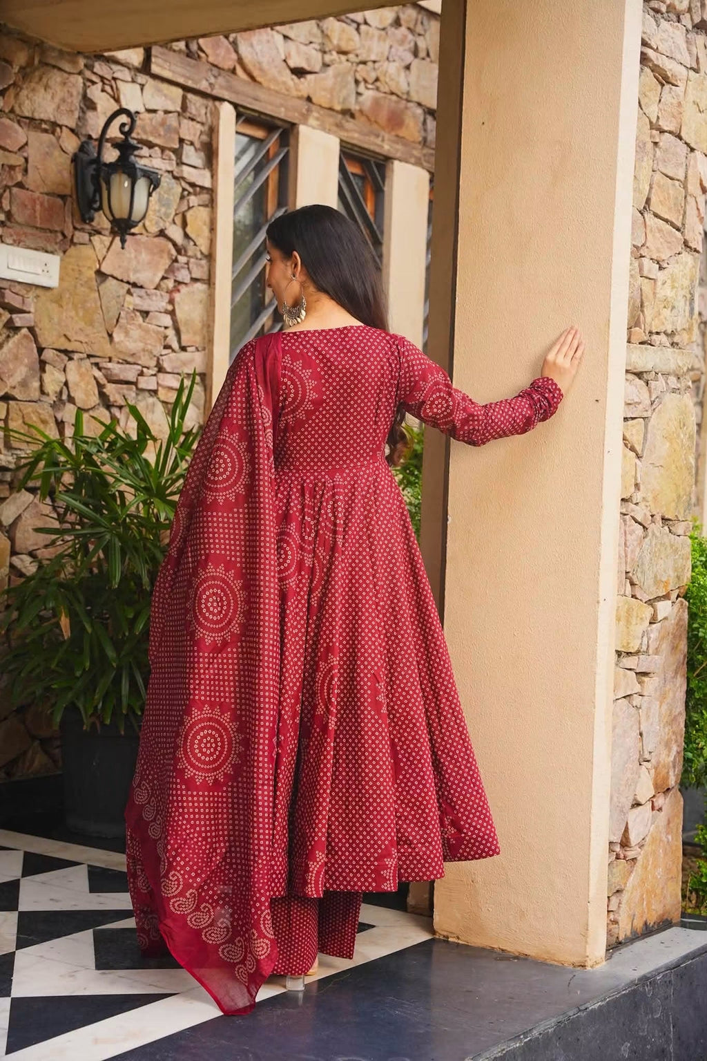Dhyara Bandhej Cotton Anarkali Suit Set