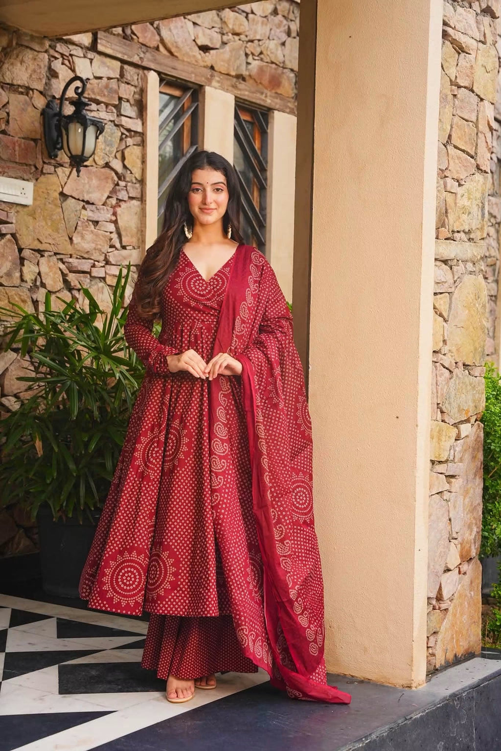 Dhyara Bandhej Cotton Anarkali Suit Set