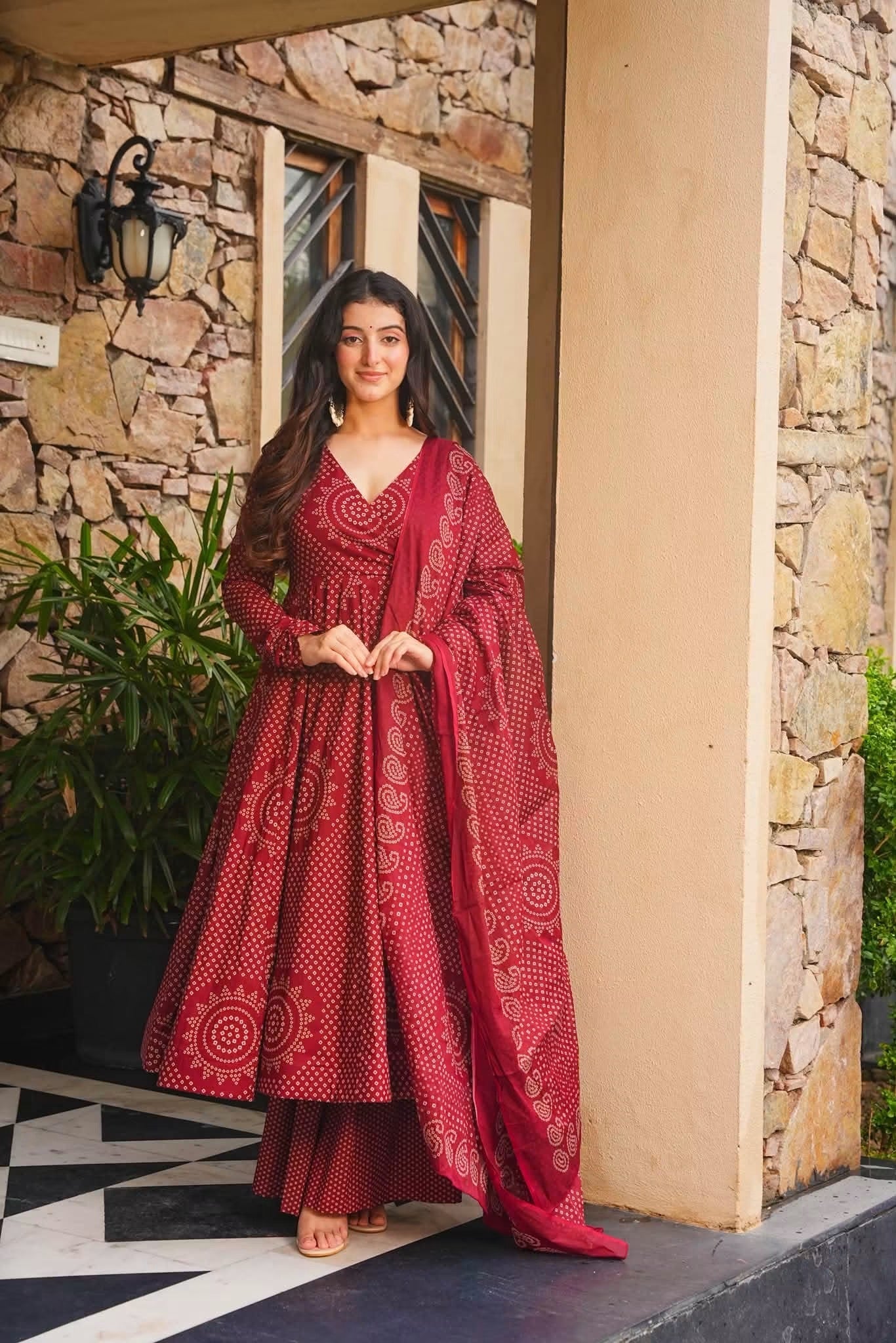 Dhyara Bandhej Cotton Anarkali Suit Set