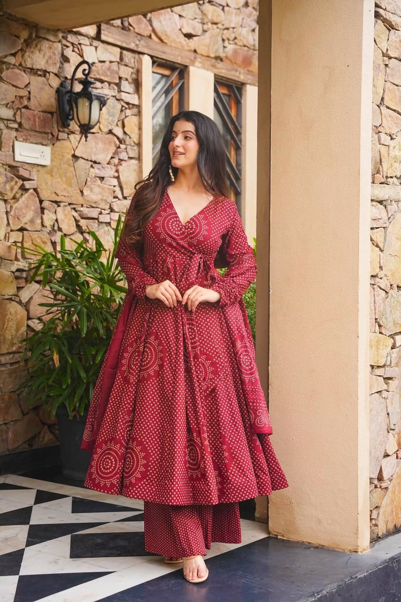 Dhyara Bandhej Cotton Anarkali Suit Set