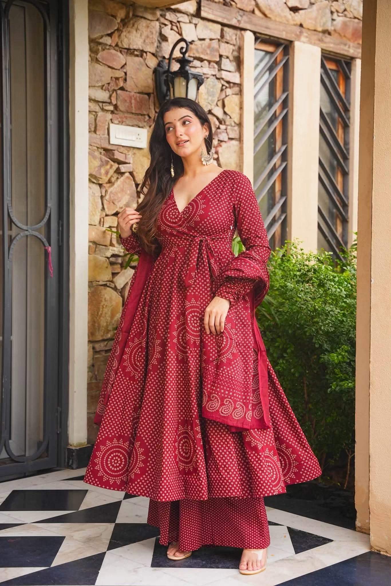 Dhyara Bandhej Cotton Anarkali Suit Set