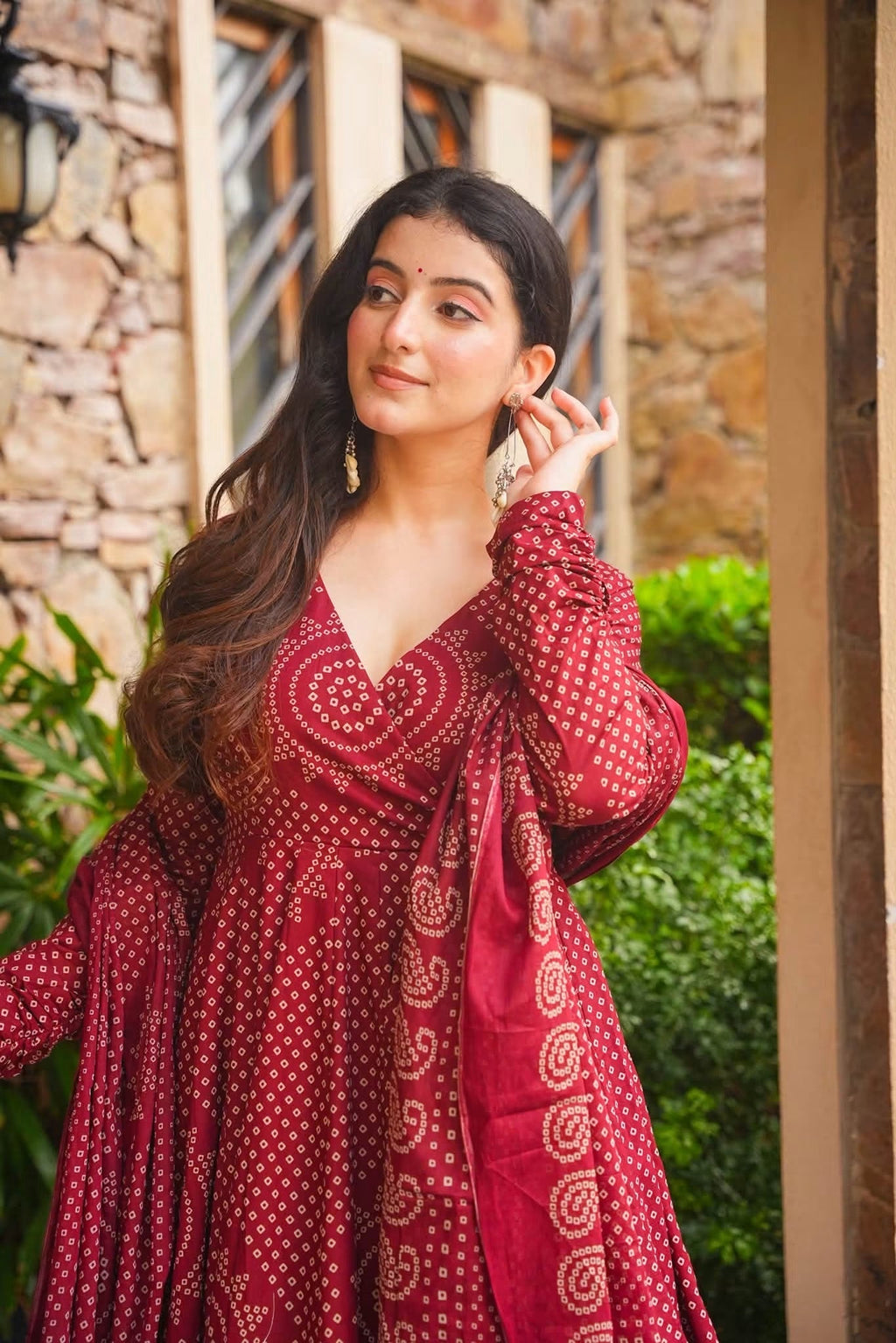 Dhyara Bandhej Cotton Anarkali Suit Set