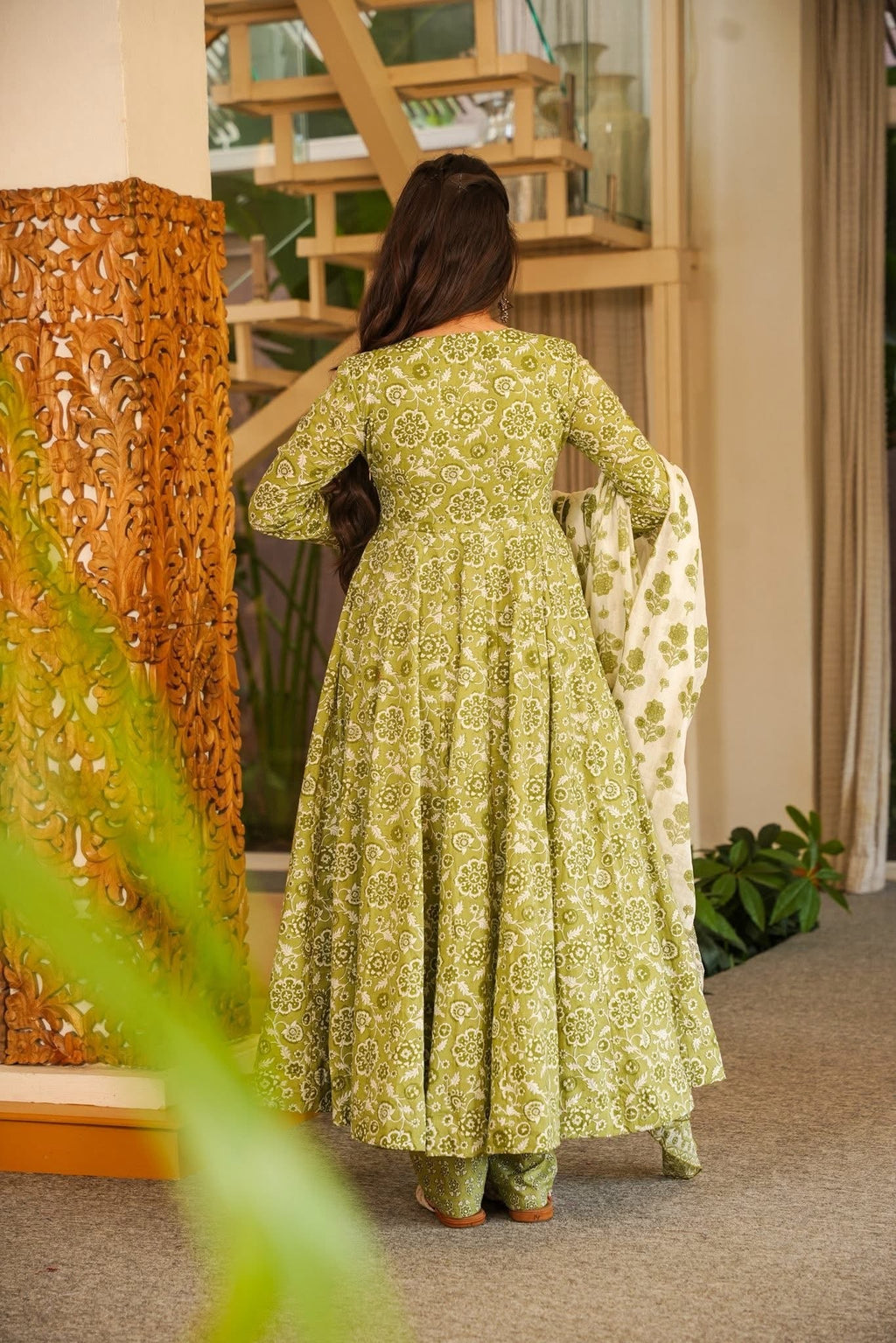 Arna Green Cotton Anarkali Suit Set