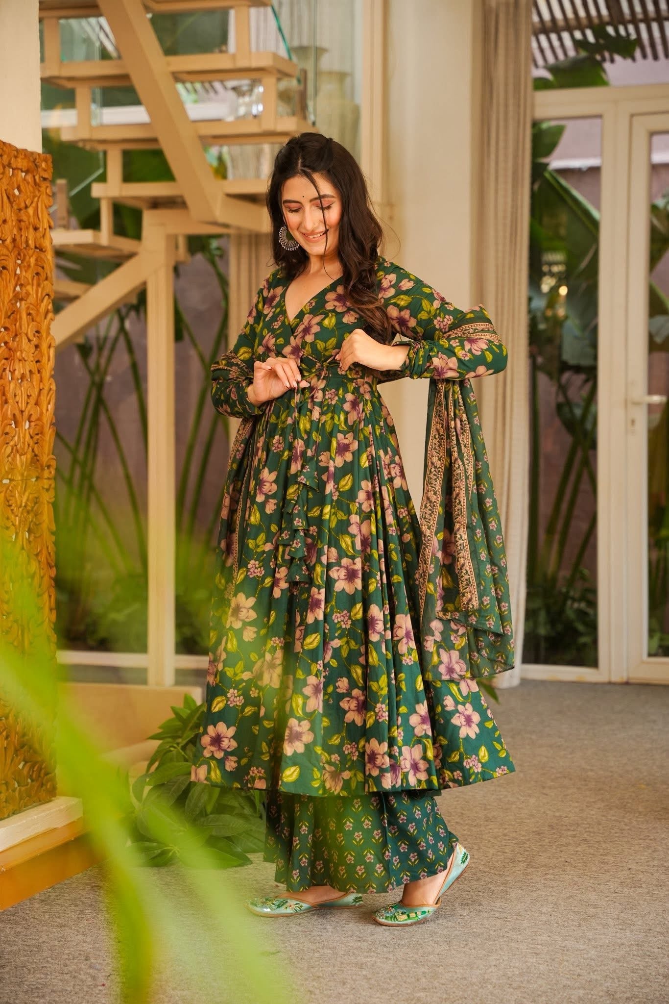 Bageshri Floral Cotton Anarkali Suit Set