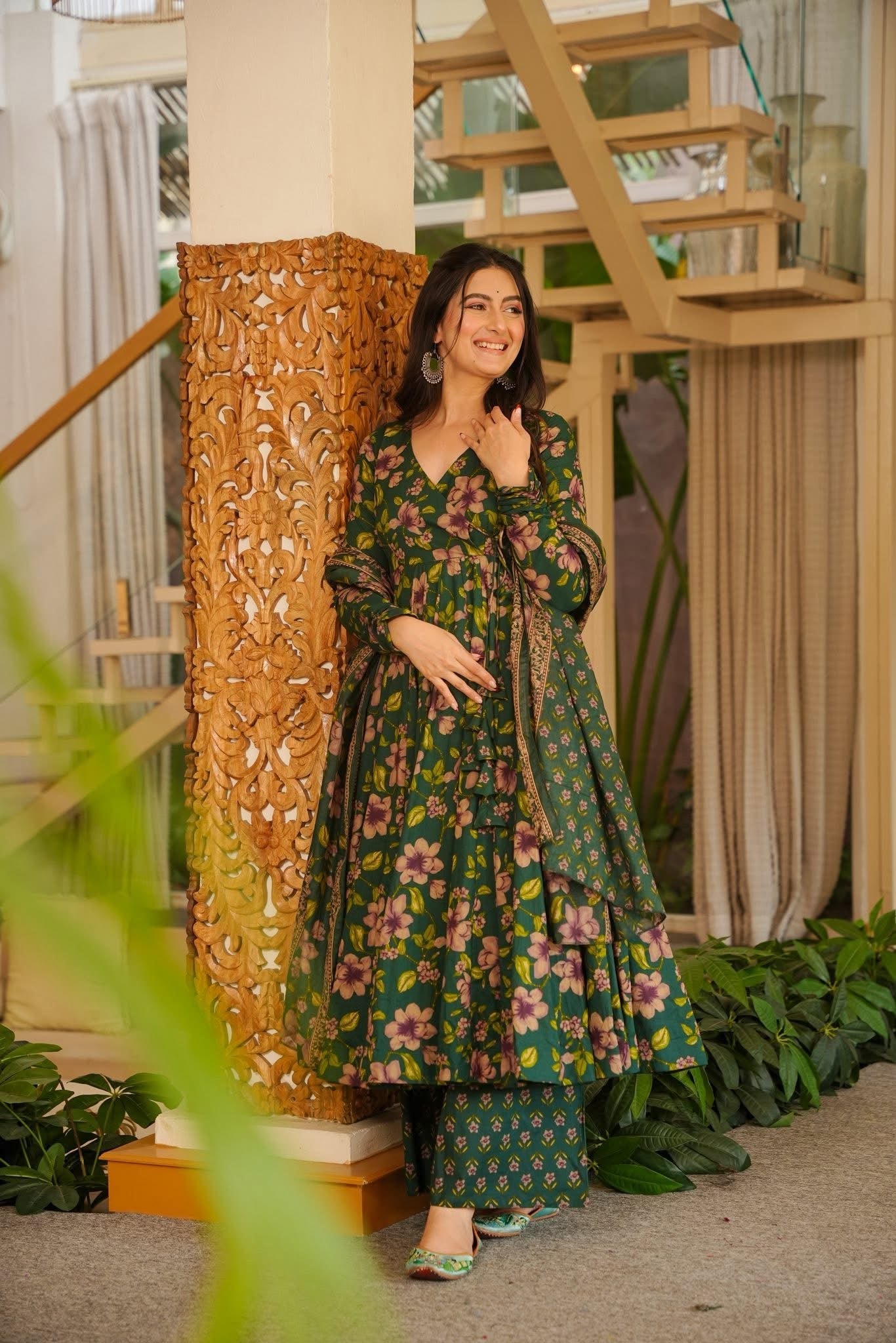 Bageshri Floral Cotton Anarkali Suit Set