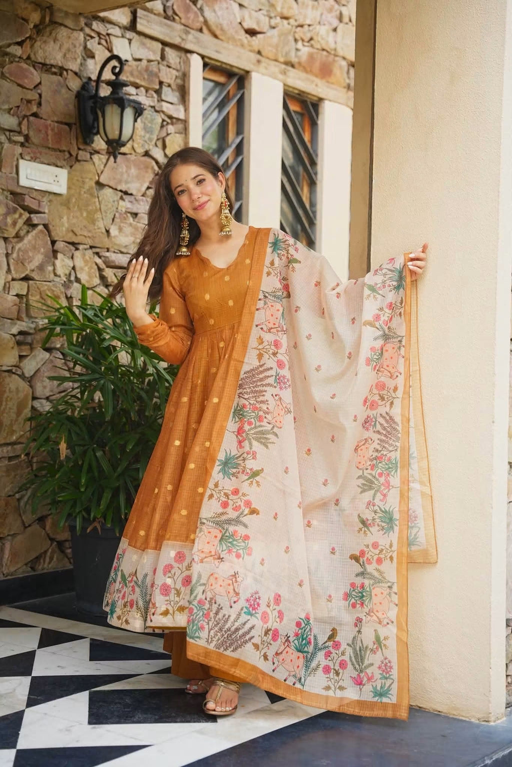 Iravya Kota Doria Anarkali Suit Set