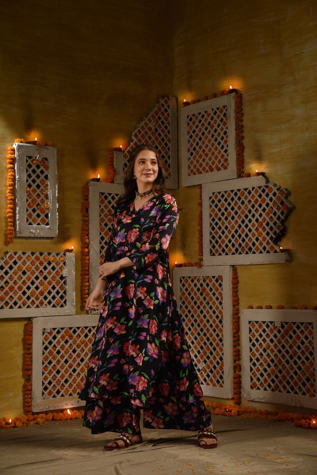 Multicolor Modal Satin Suit Set