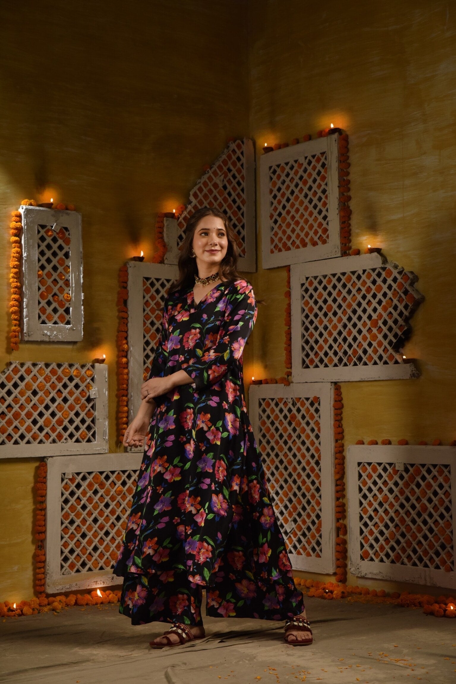 Multicolor Modal Satin Suit Set