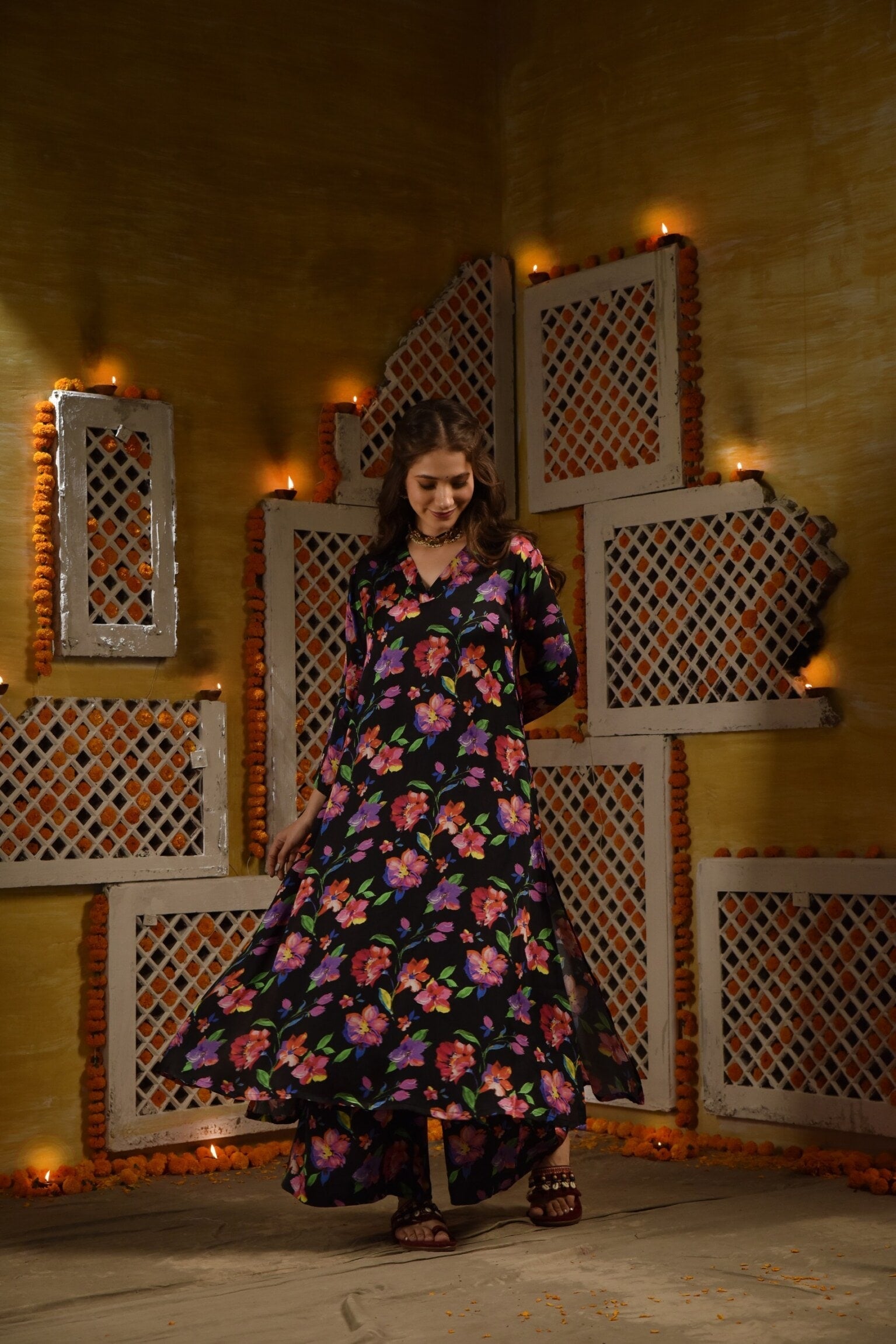 Multicolor Modal Satin Suit Set