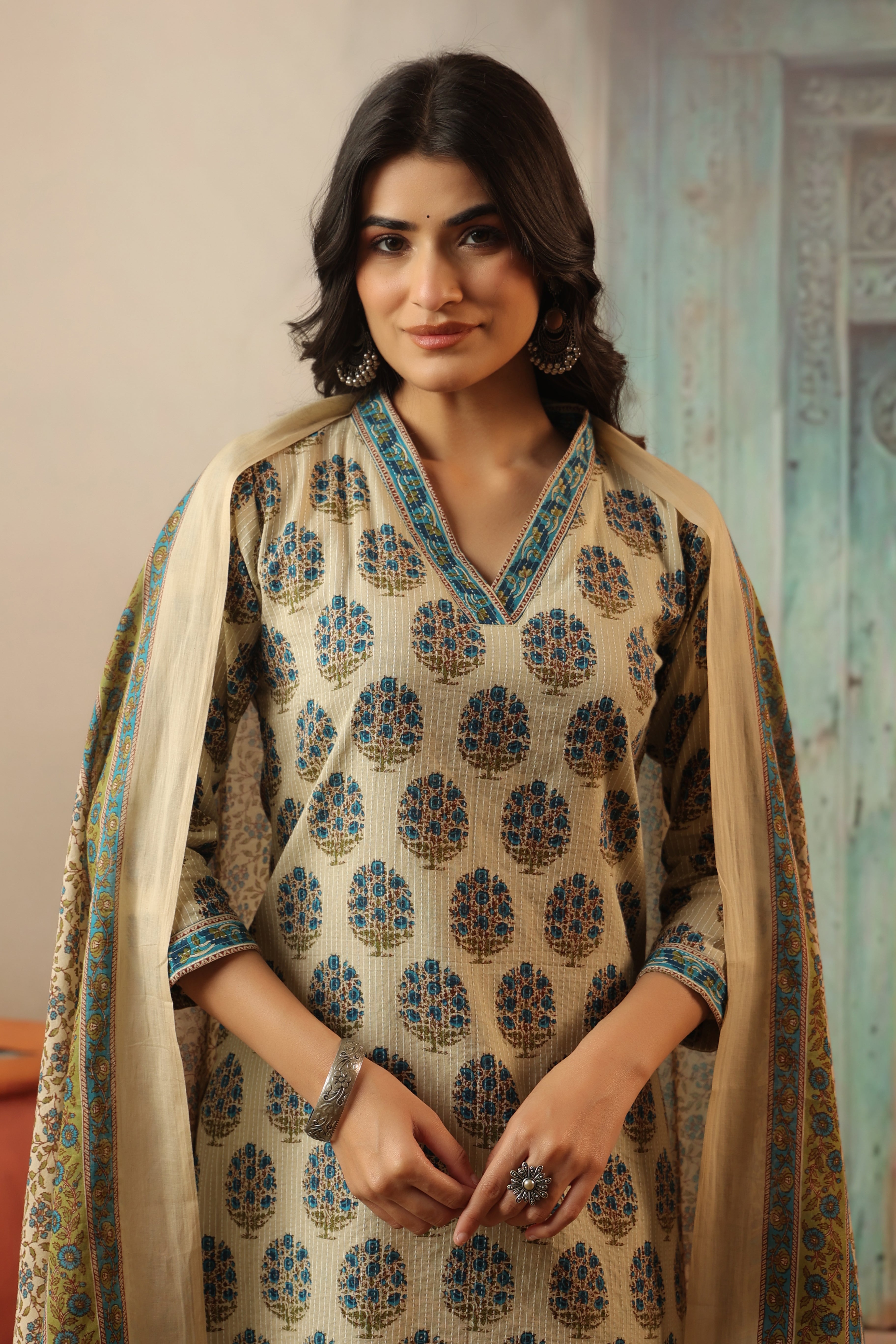 Sarika Blue Straight Suit Set