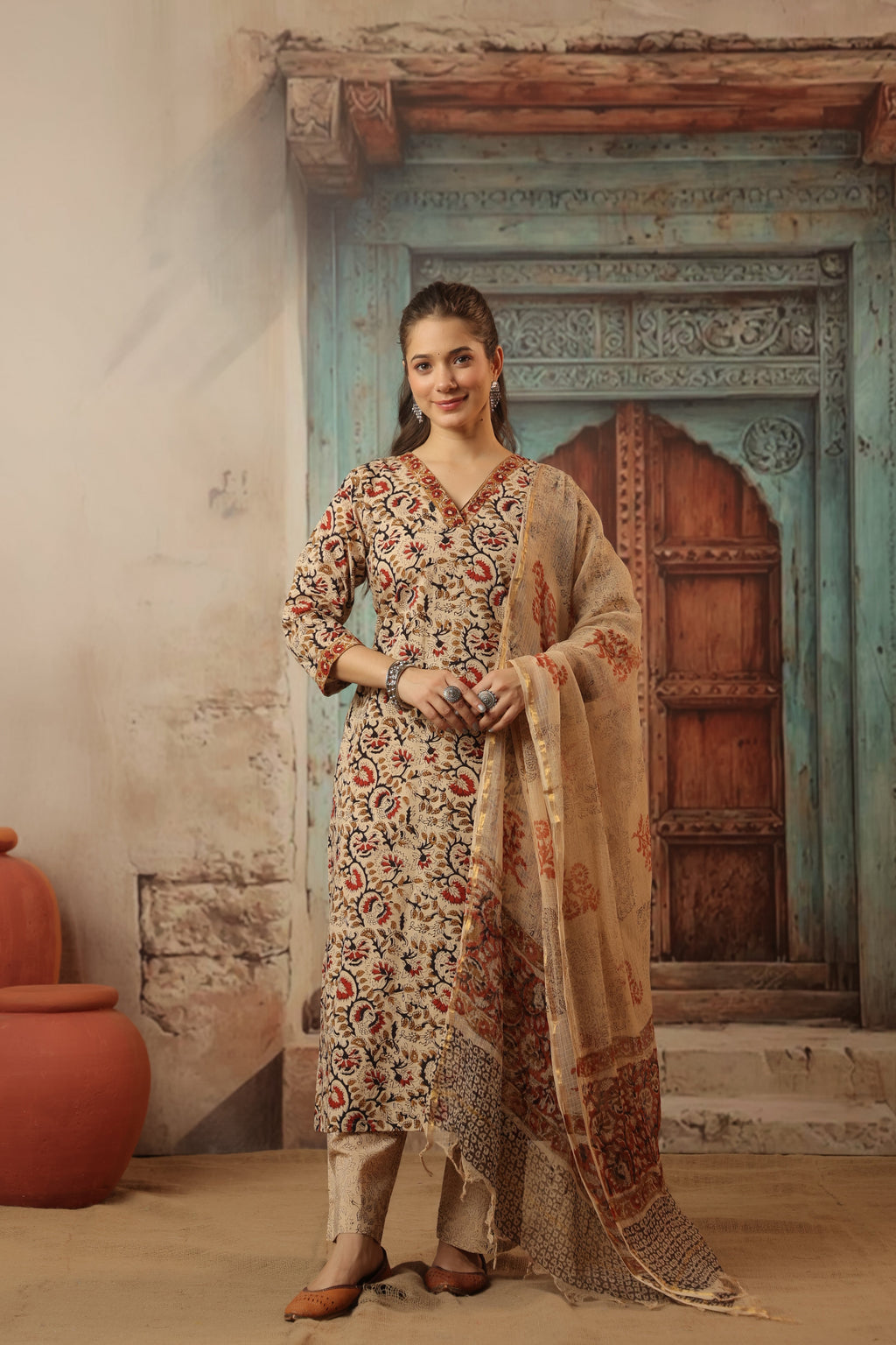 Niharika Beige Bagru Suit Set