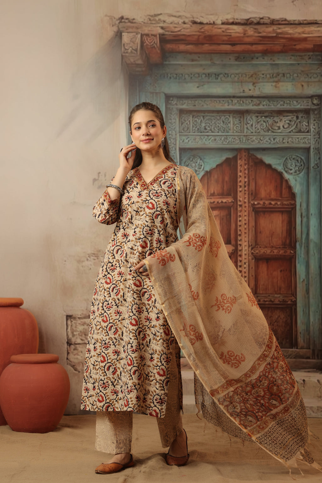 Niharika Beige Bagru Suit Set