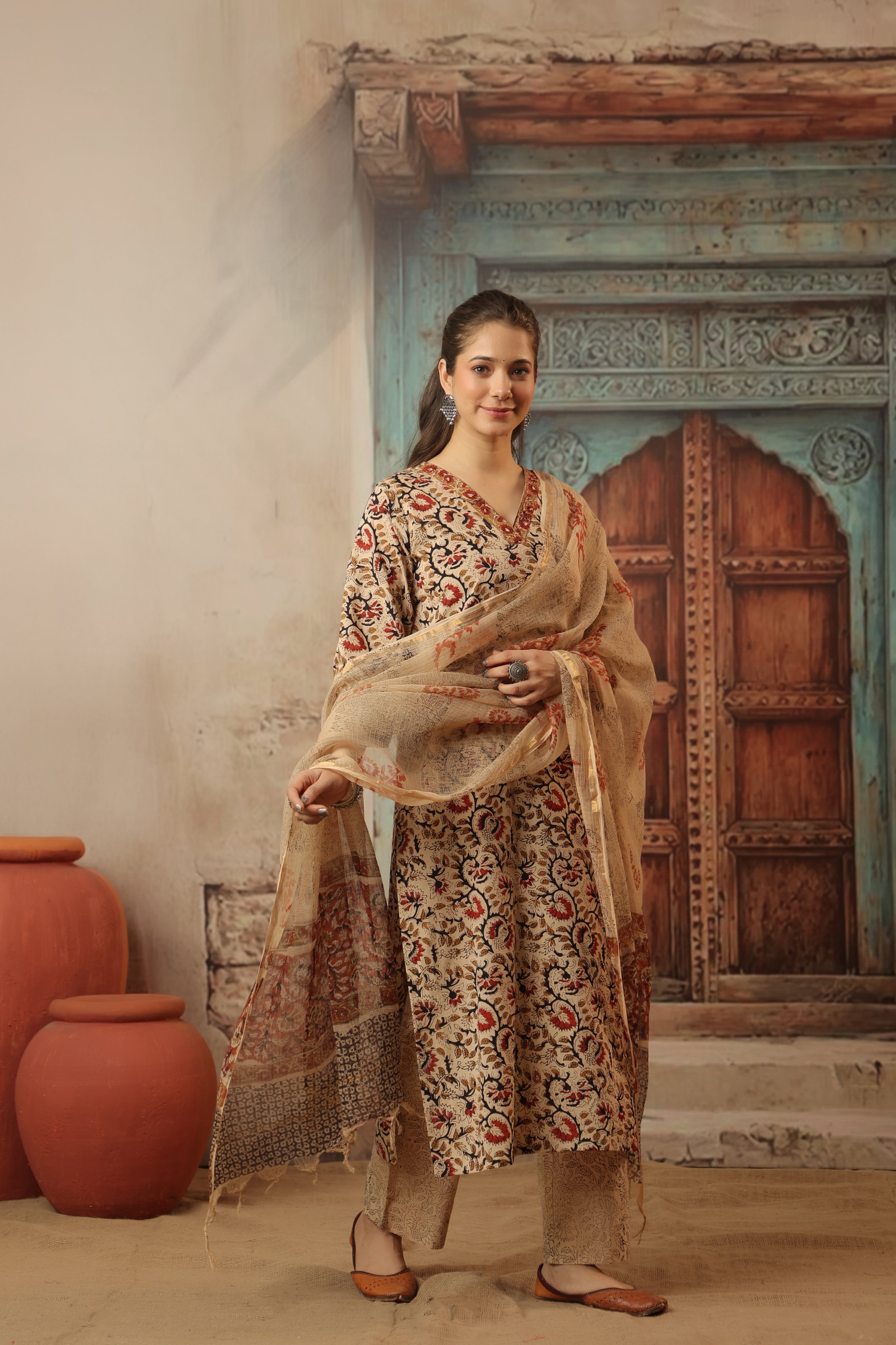 Niharika Beige Bagru Suit Set
