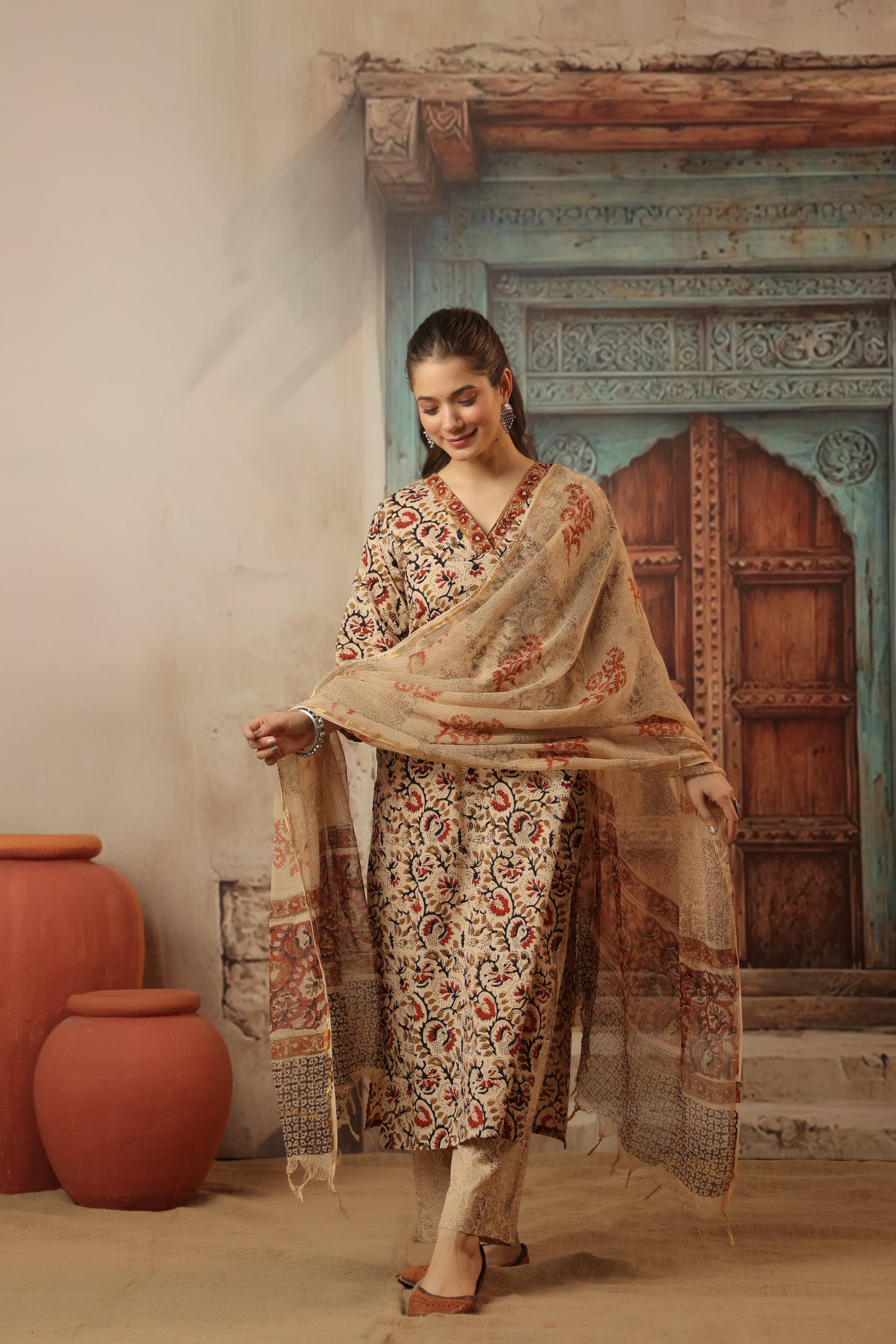 Niharika Beige Bagru Suit Set