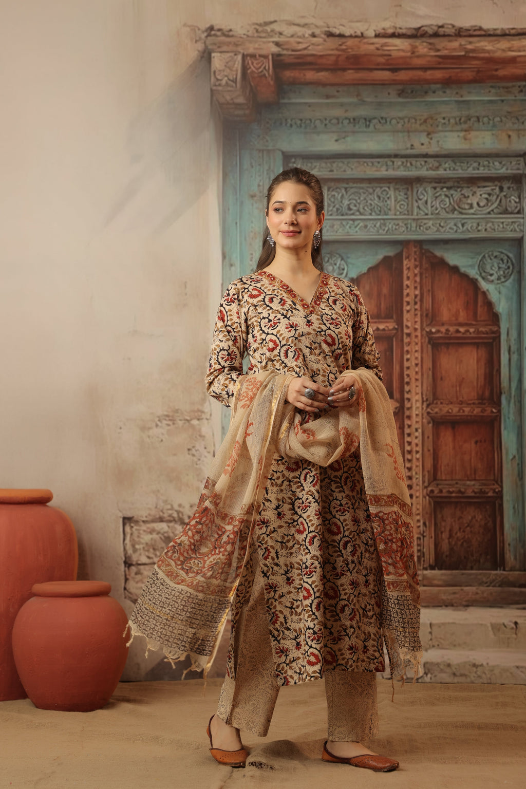 Niharika Beige Bagru Suit Set