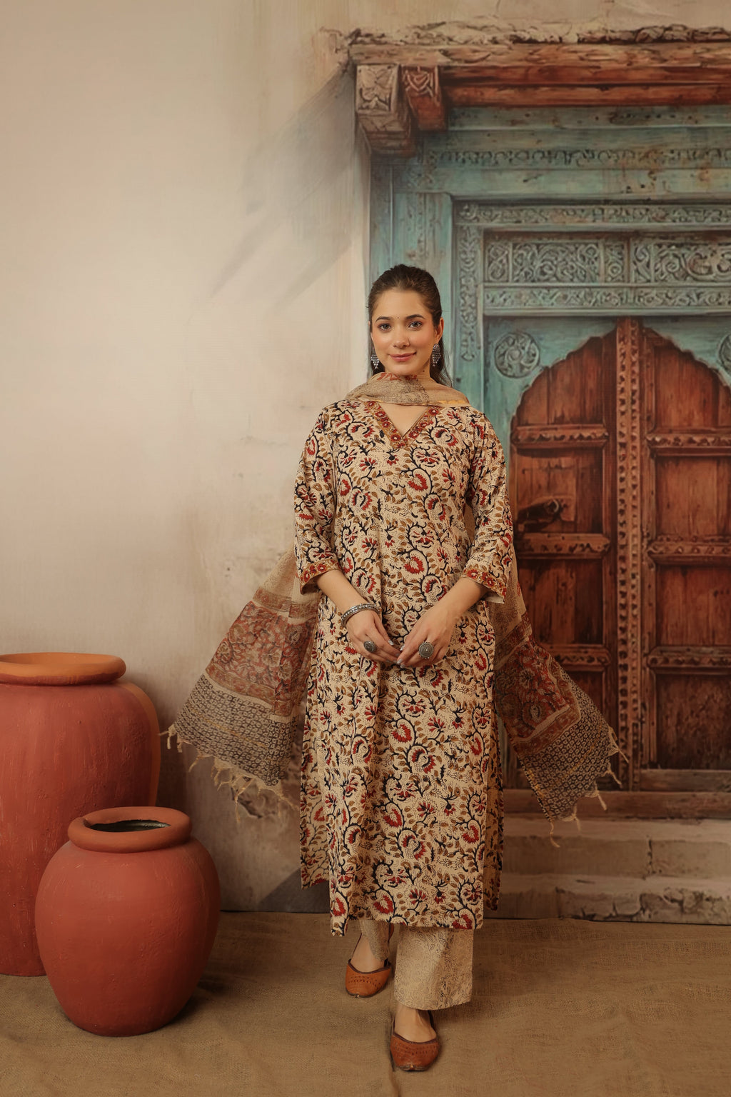 Niharika Beige Bagru Suit Set