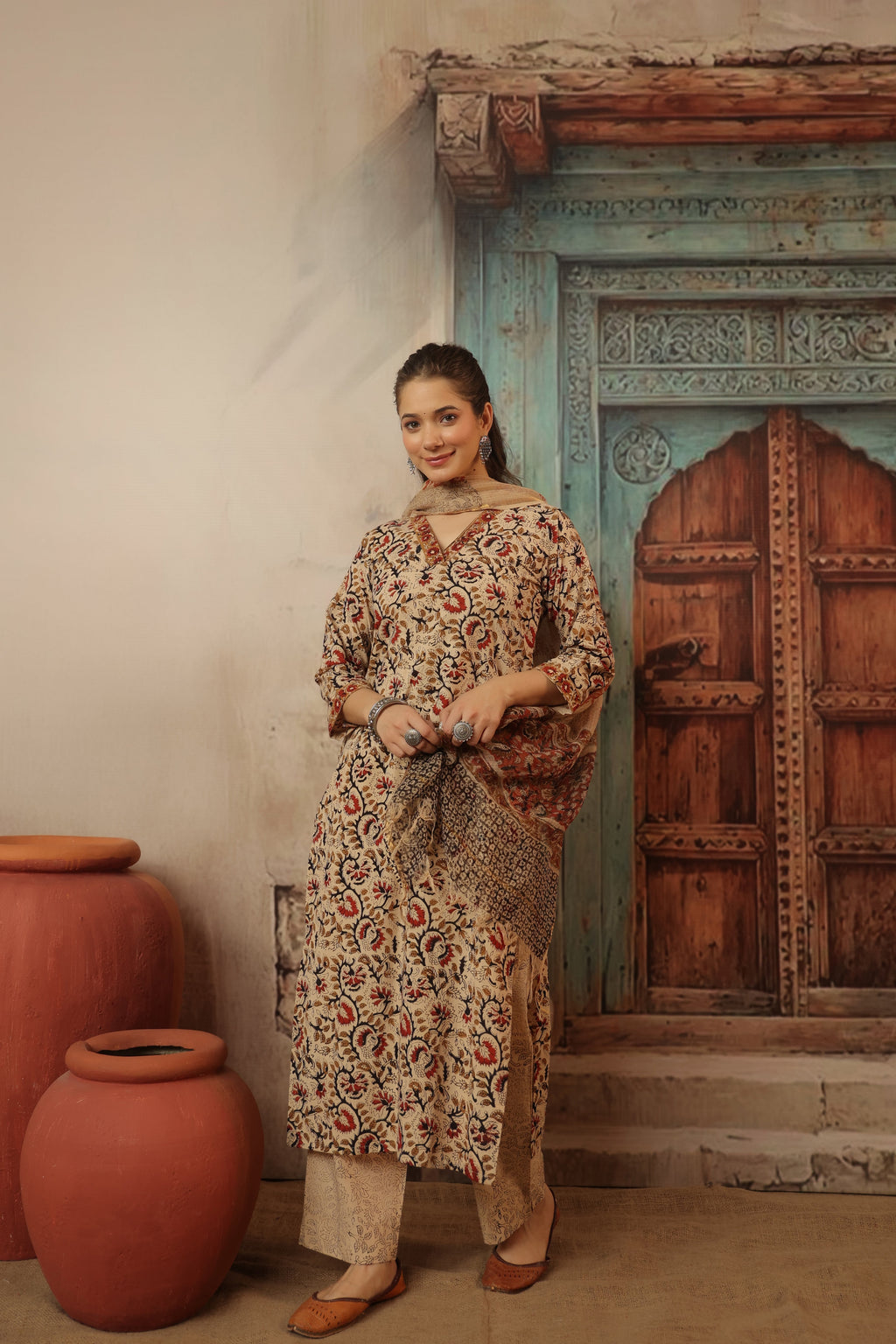 Niharika Beige Bagru Suit Set