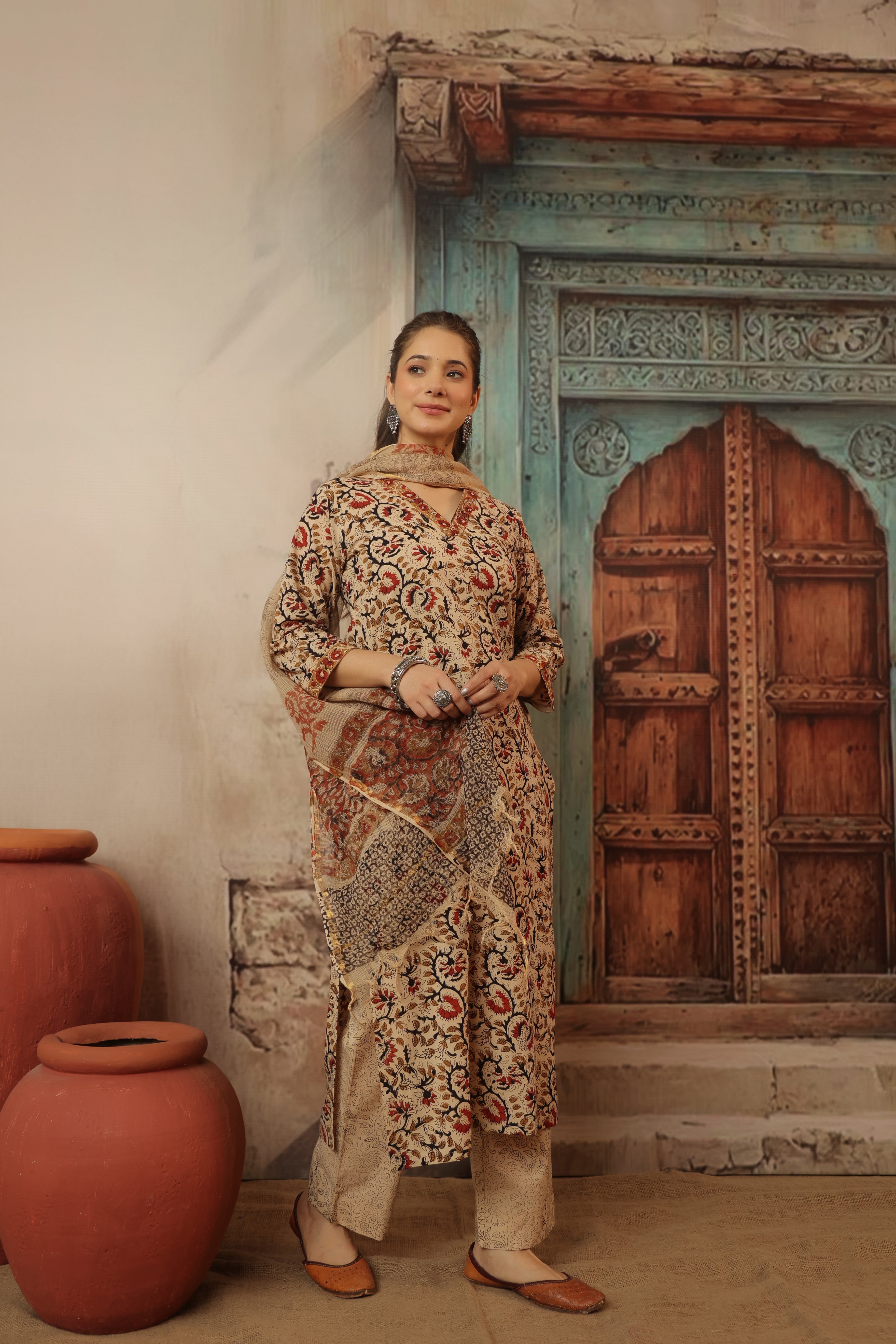 Niharika Beige Bagru Suit Set