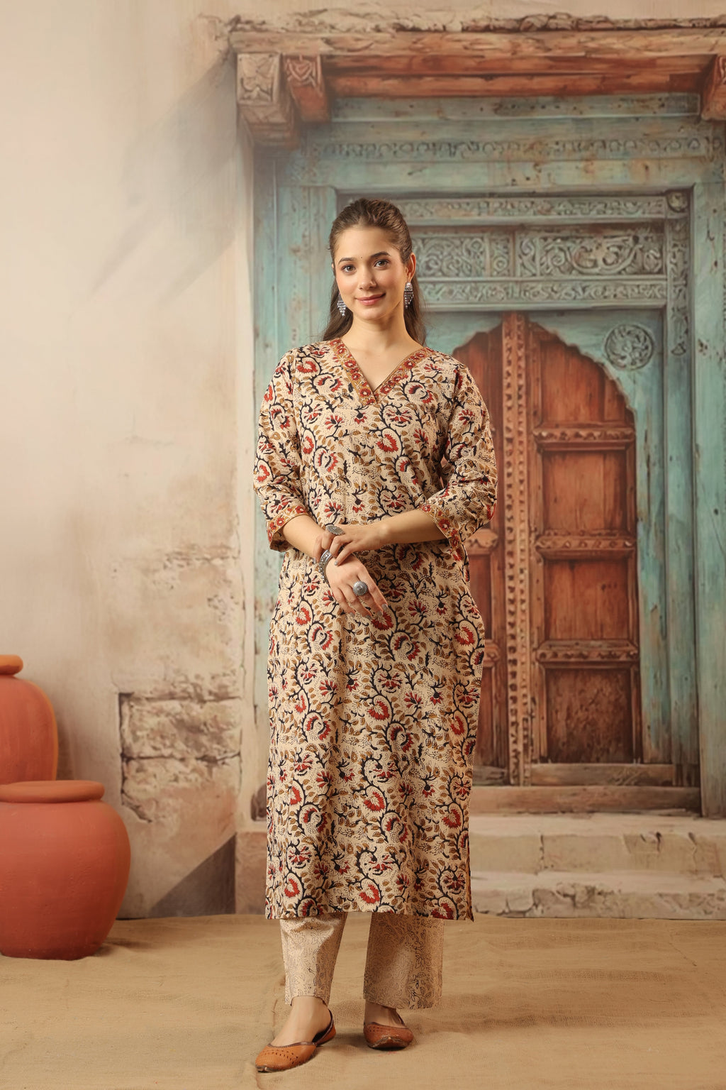 Niharika Beige Bagru Suit Set