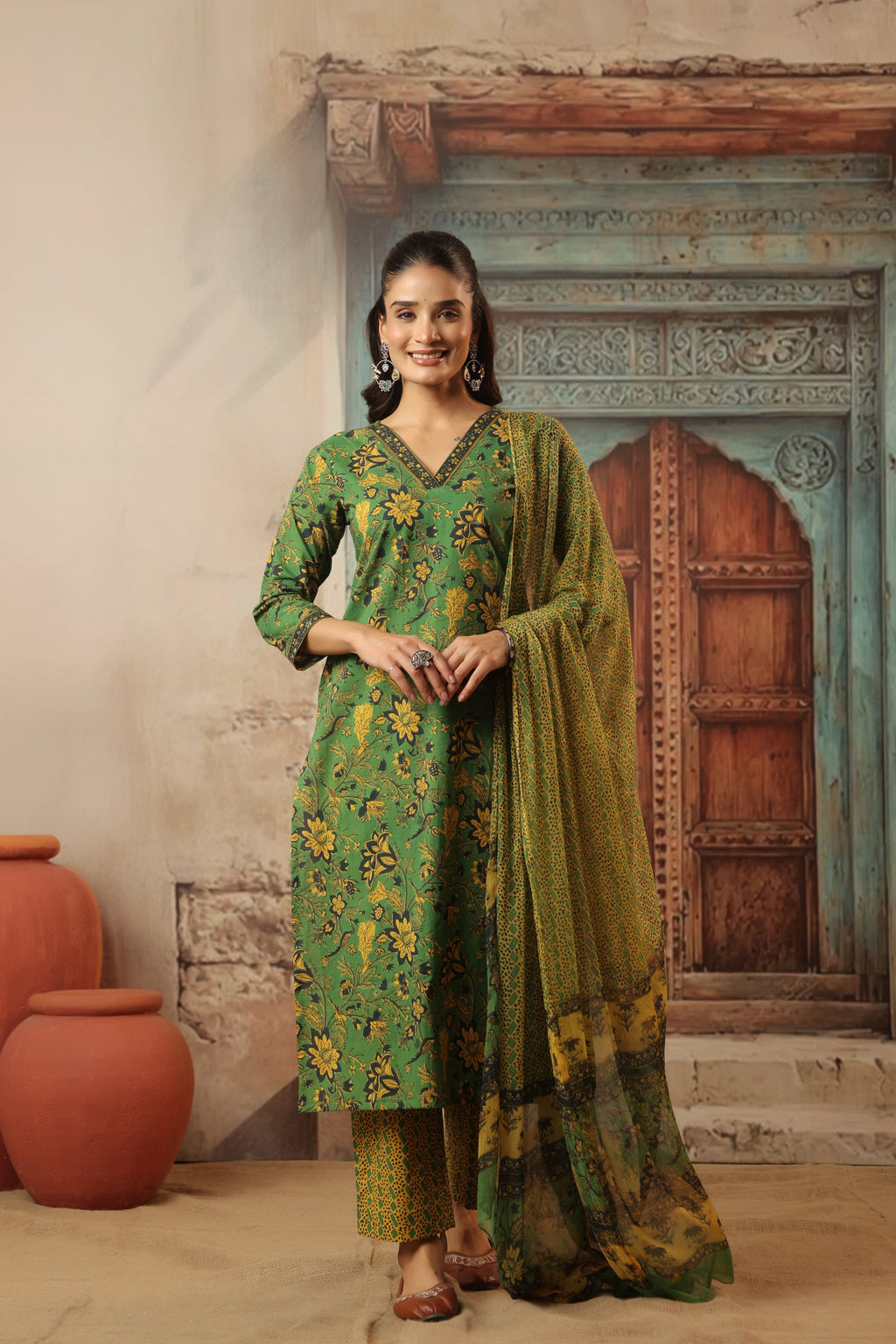 Hema Green Cotton Suit Set