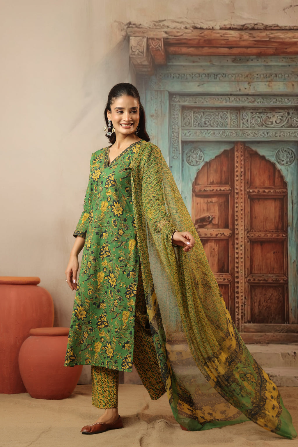 Hema Green Cotton Suit Set
