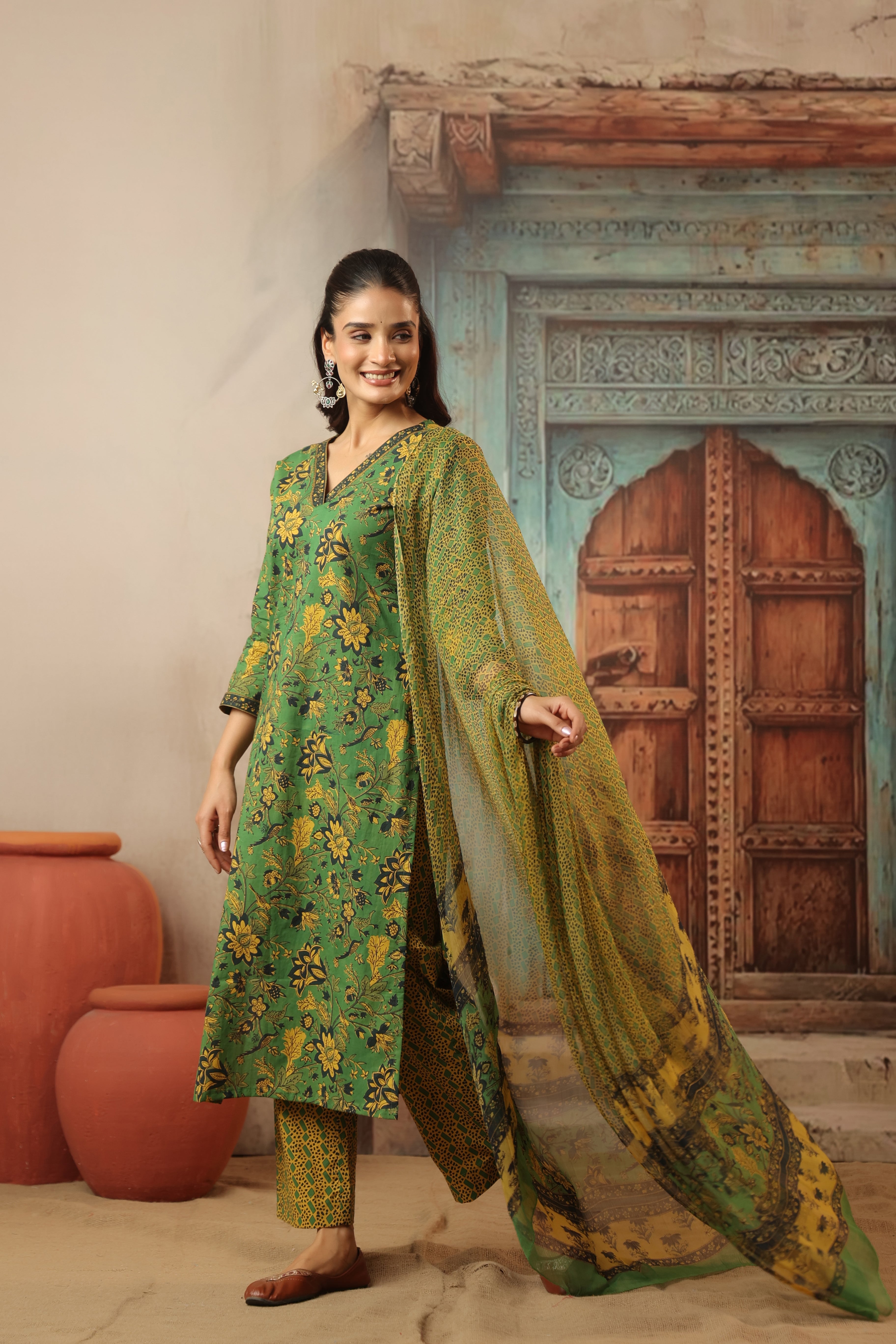 Hema Green Cotton Suit Set