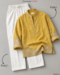 Mustard Embroidered Kurta & White Pants Festive Co-Ord Set