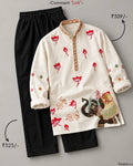 Elegant Lotus Print Kurta & Black Relaxed Pants Co-Ord Set