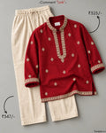 Royal Red Embroidered Kurta & Ivory Pants Festive Co-Ord Set