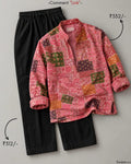 Pink Patchwork Print Shirt & Black Relaxed Pants Co-Ord Set