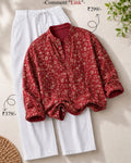 Maroon Printed Ethnic Kurta with White Straight-Fit Pants Set for men