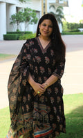 Cotton Ajrakh Print Black Suit Set with Printed Cotton Dupatta