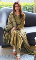 Cotton Asparagus Printed Suit Set with Cotton Printed Dupatta