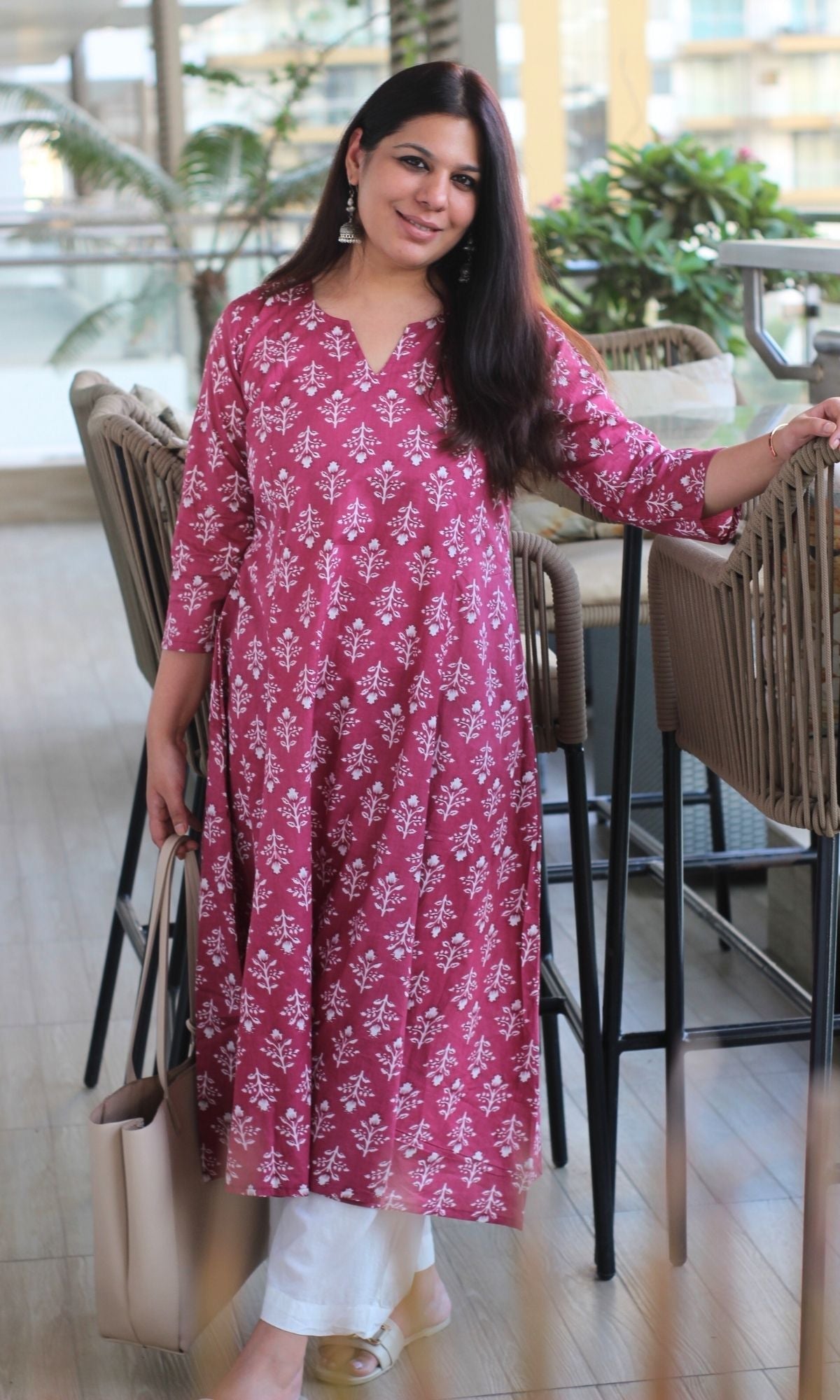 Cotton Berry Block Print Kali Kurta