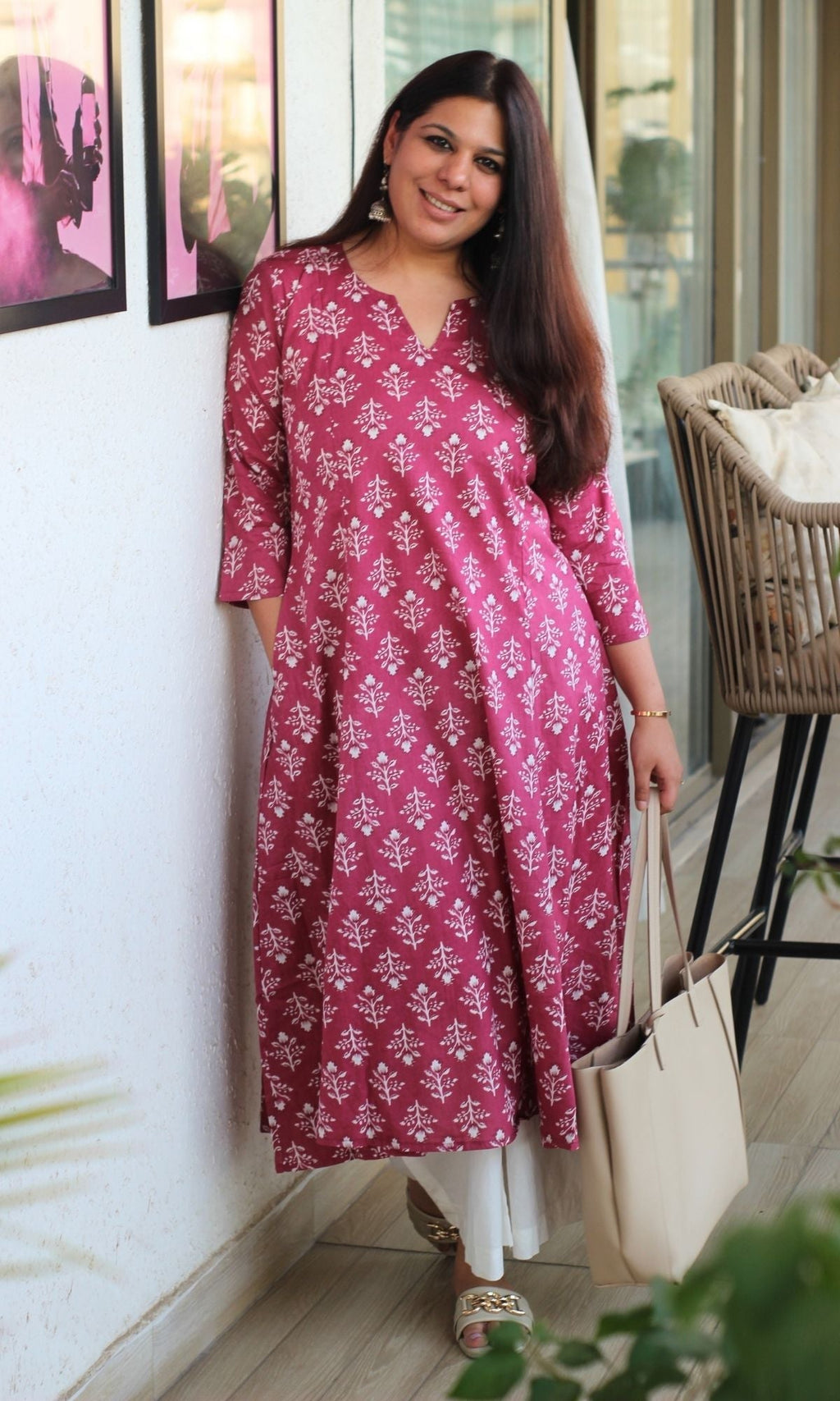 Cotton Berry Block Print Kali Kurta