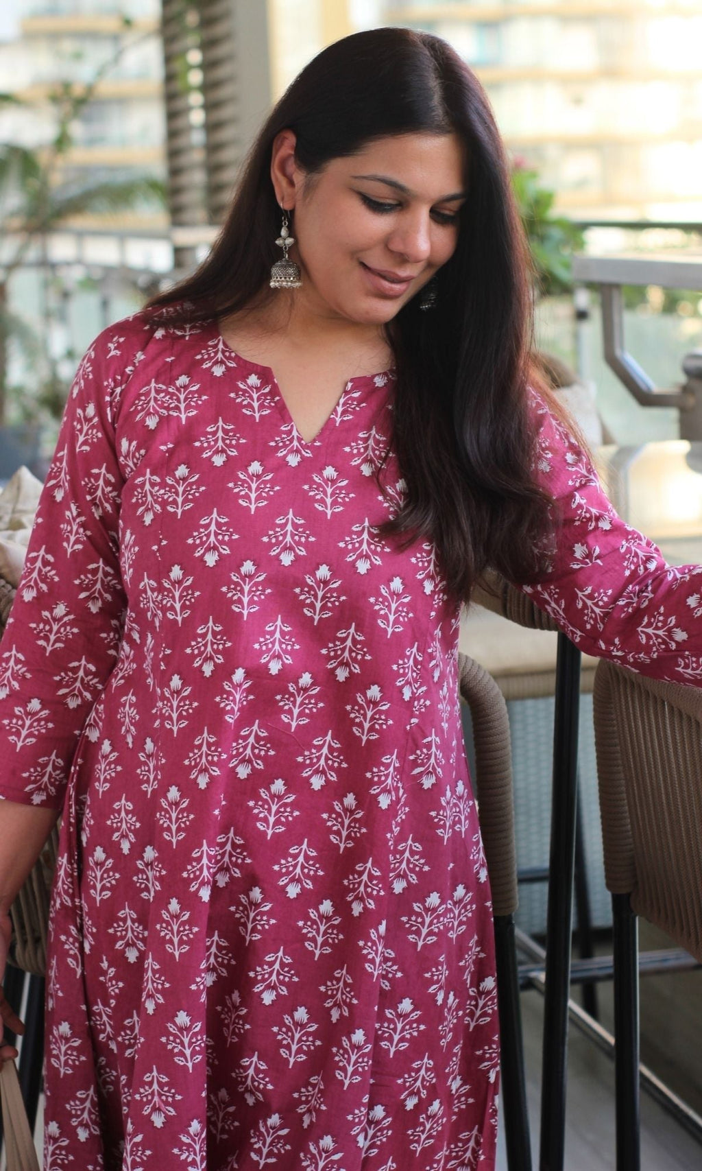 Cotton Berry Block Print Kali Kurta