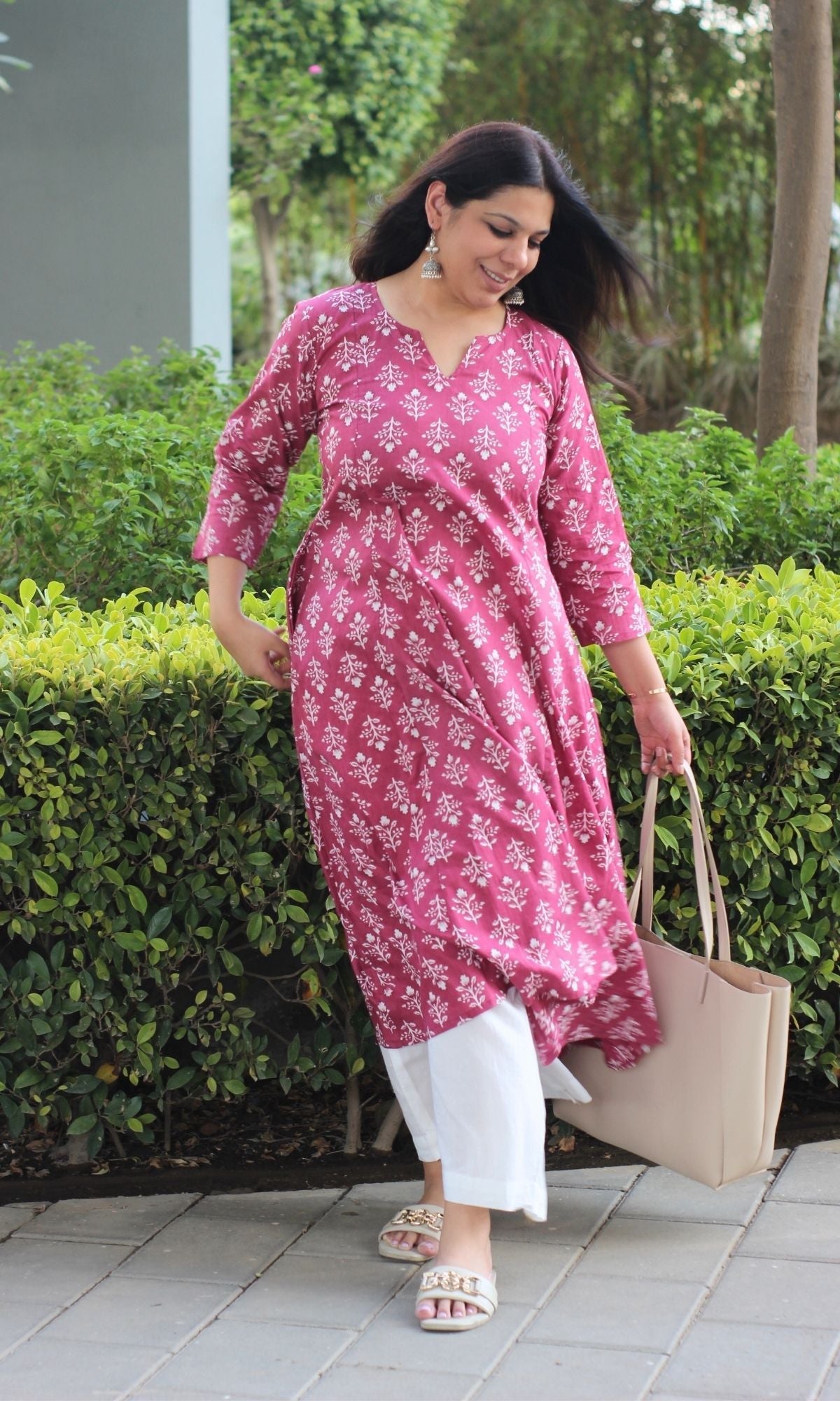 Cotton Berry Block Print Kali Kurta