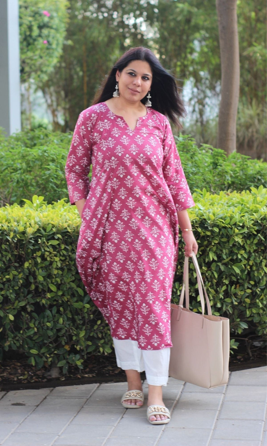 Cotton Berry Block Print Kali Kurta