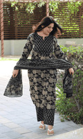 Cotton Black & Grey floral Printed Suit with Cotton Dupatta