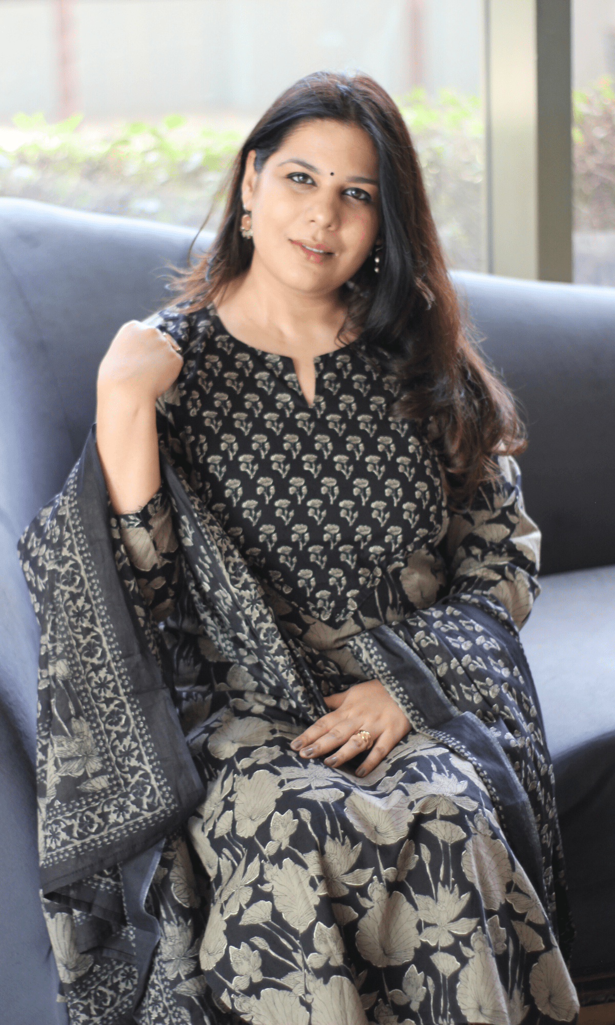 Cotton Black & Grey floral Printed Suit with Cotton Dupatta