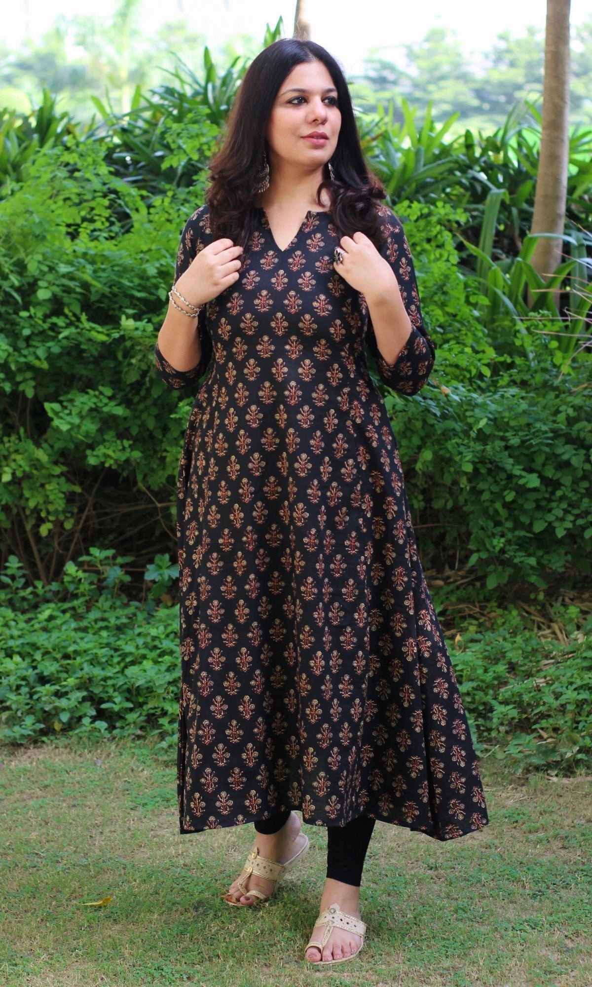 Cotton Black Kali Kurta