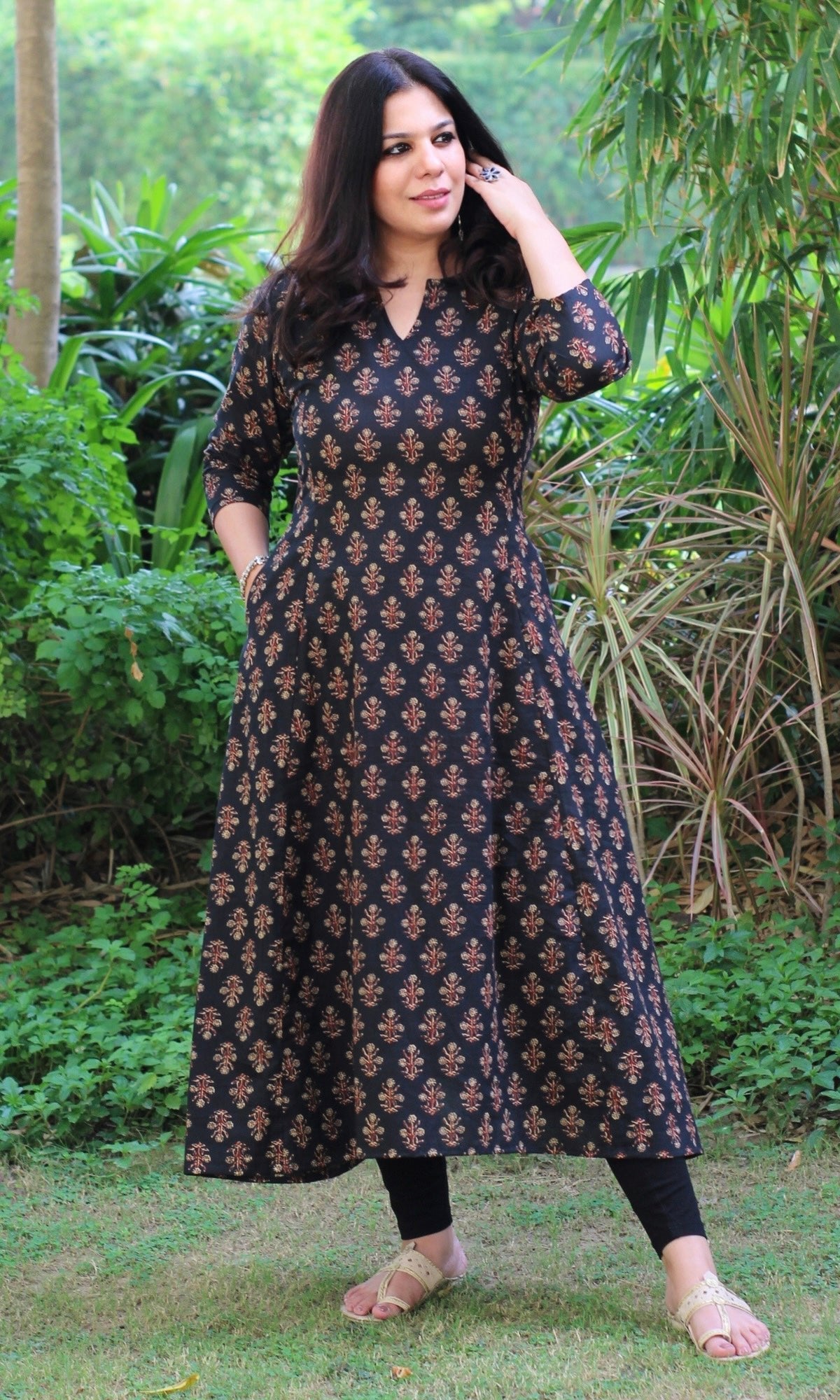 Cotton Black Kali Kurta