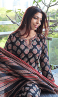 Cotton Black & Red Ajrakh Boota Print Suit with Cotton Printed Dupatta