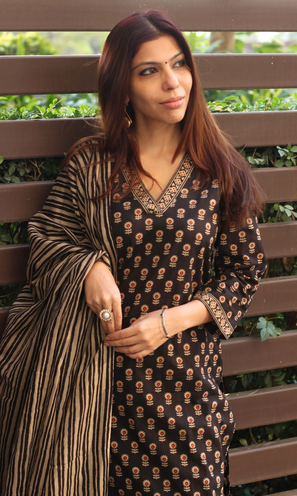 Cotton Block Print Black and Red Suit Set with Cotton Dupatta