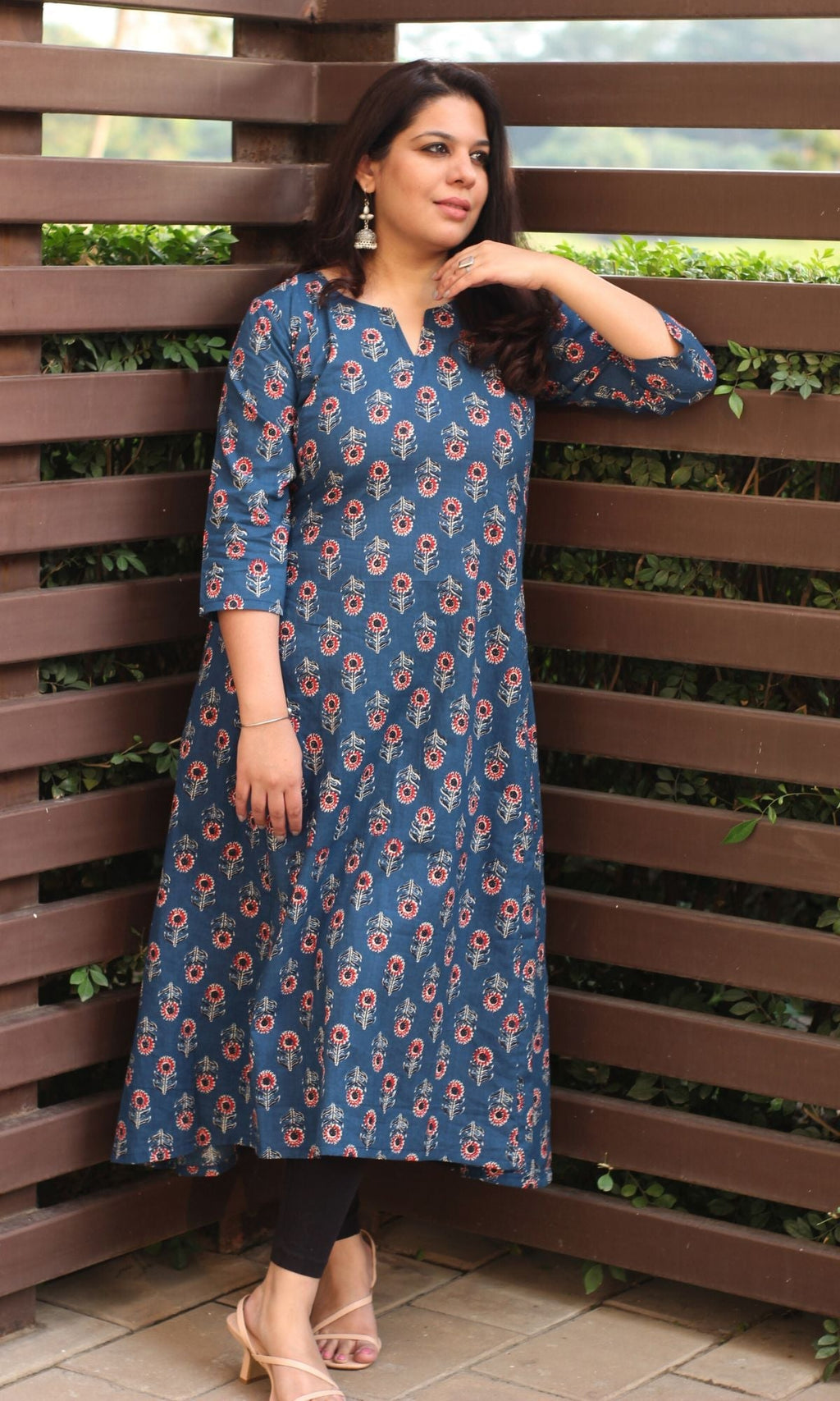 Cotton Block Print Blue Kali Kurta
