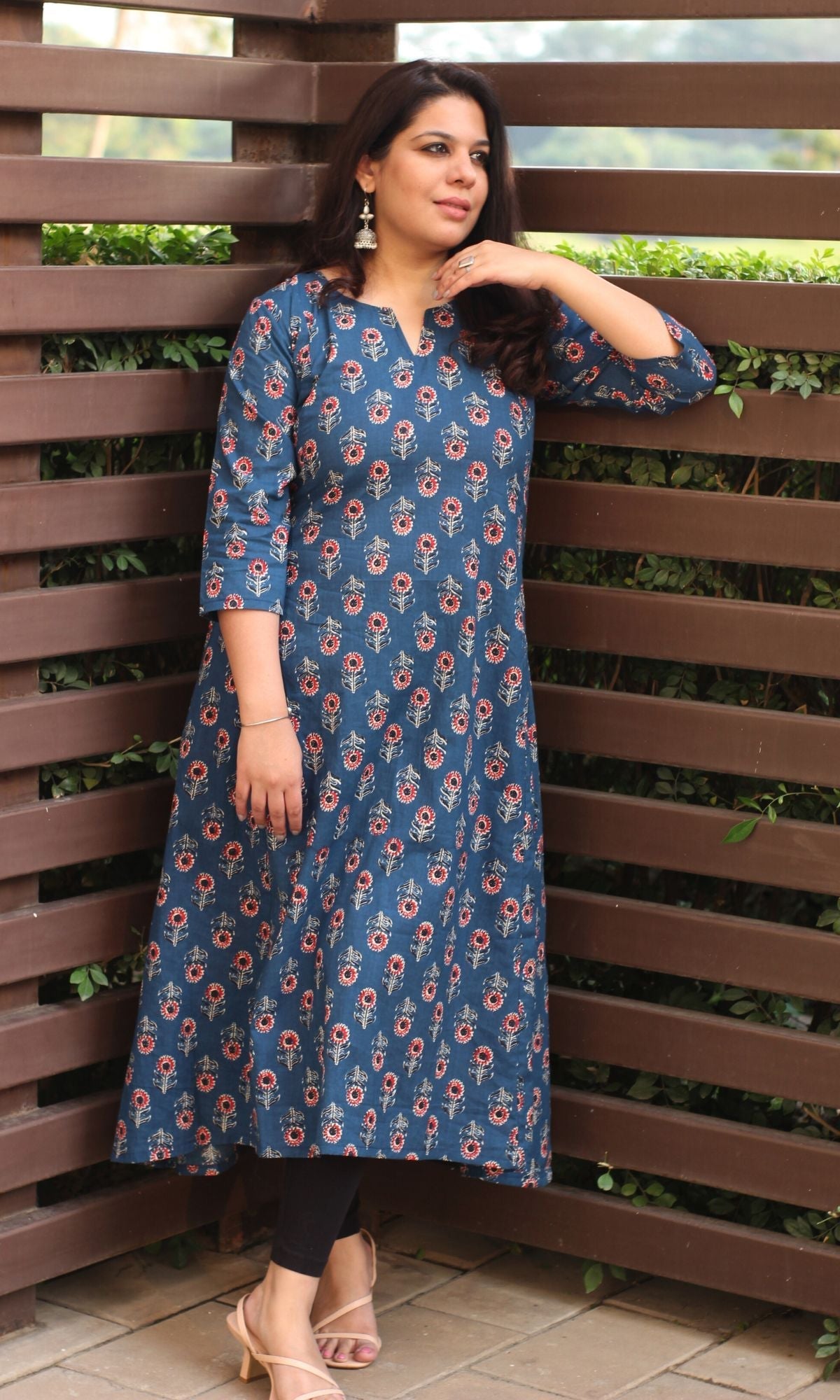 Cotton Block Print Blue Kali Kurta